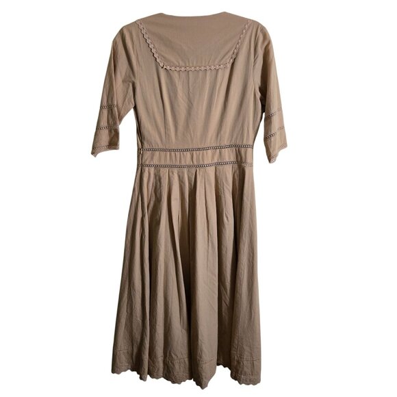 Simply Retro Fiona 100% Cotton 50s Inspired Midi Dress Tan Size M - Picture 3 of 9
